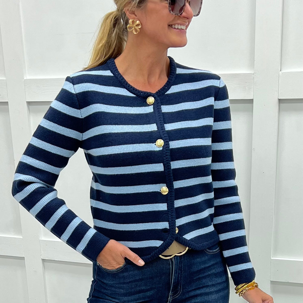 
                  
                    Regent Stripe Cardigan (Blue)
                  
                