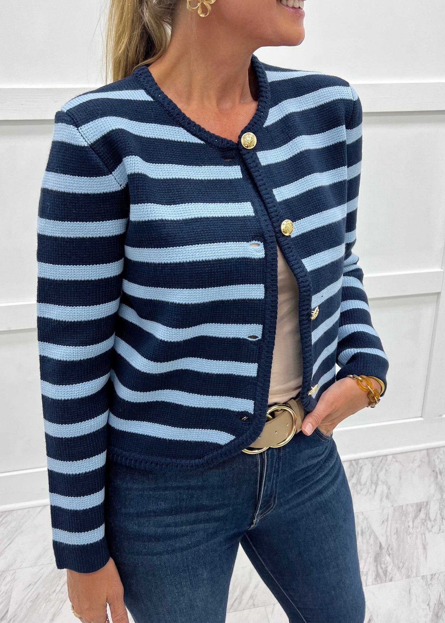 Regent Stripe Cardigan (Blue)