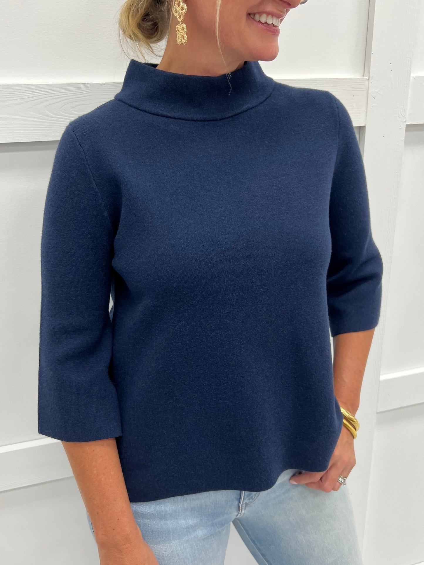Estelle Navy Mock Neck Sweater