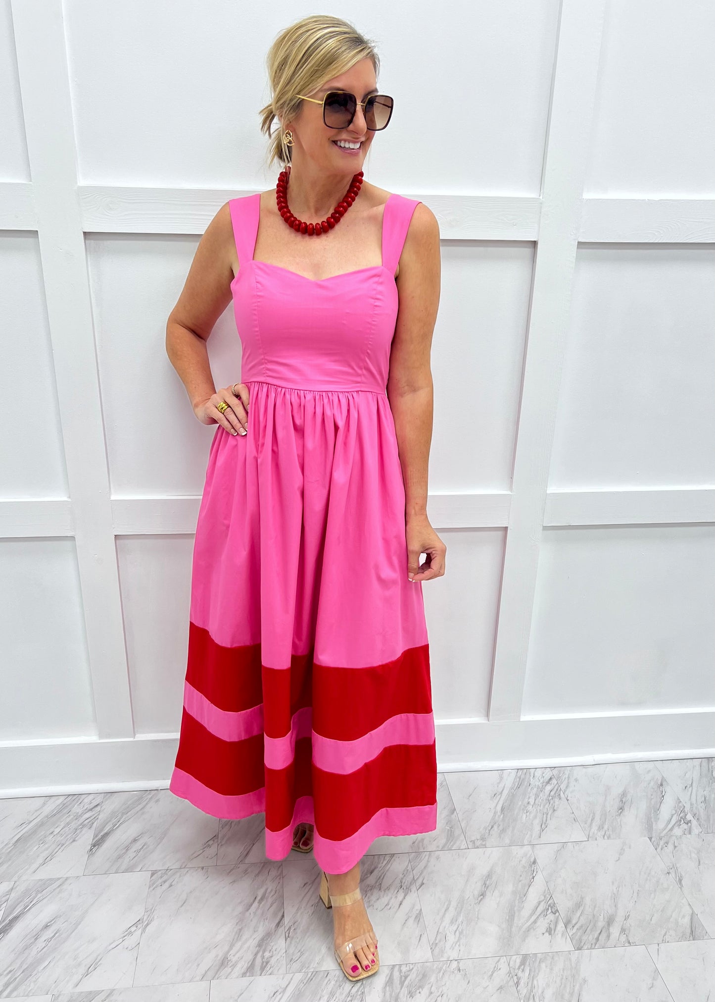 Lipstick Pink + Red Maxi Dress – shop chartreuse