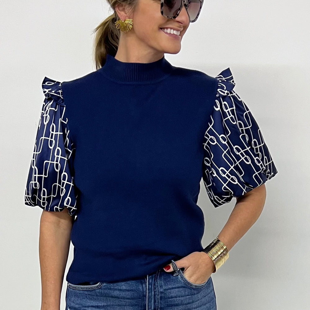 
                  
                    Next Level Print Sleeve Sweater (Navy)-FINAL SALE
                  
                