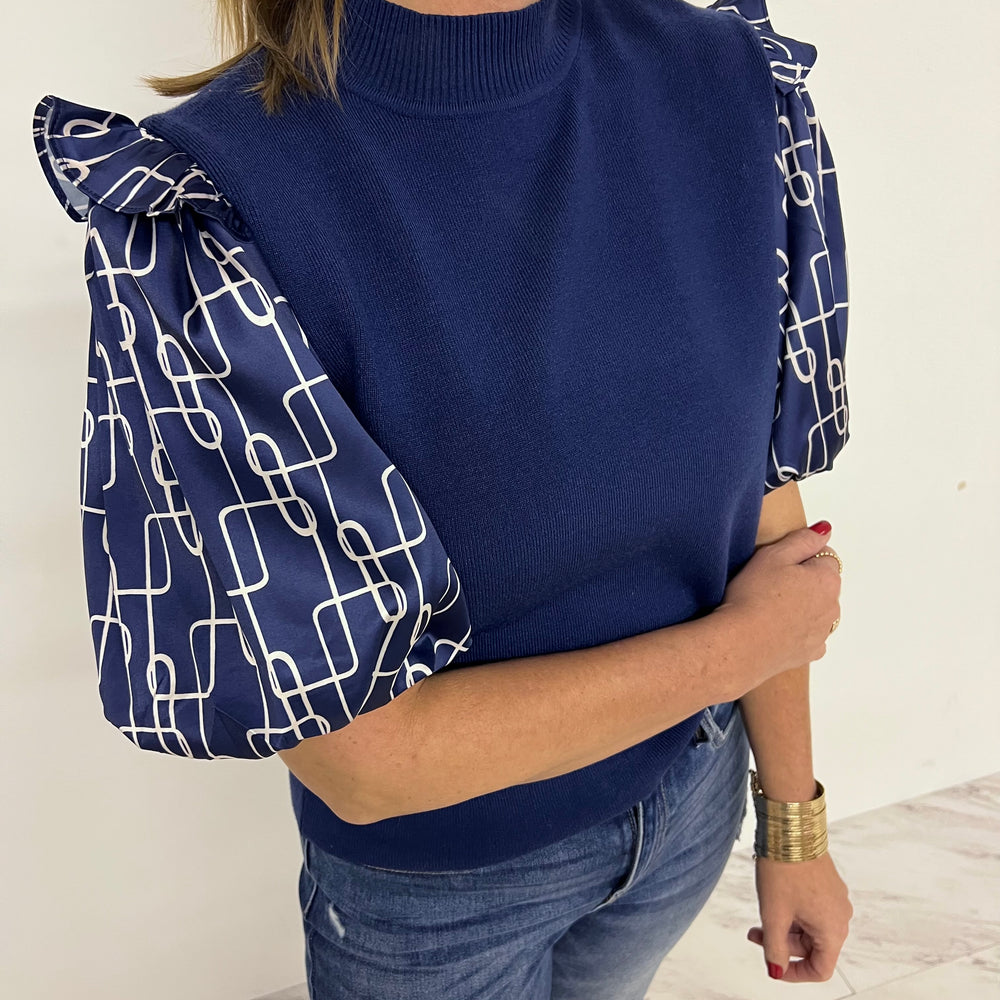 Next Level Print Sleeve Sweater (Navy)-FINAL SALE