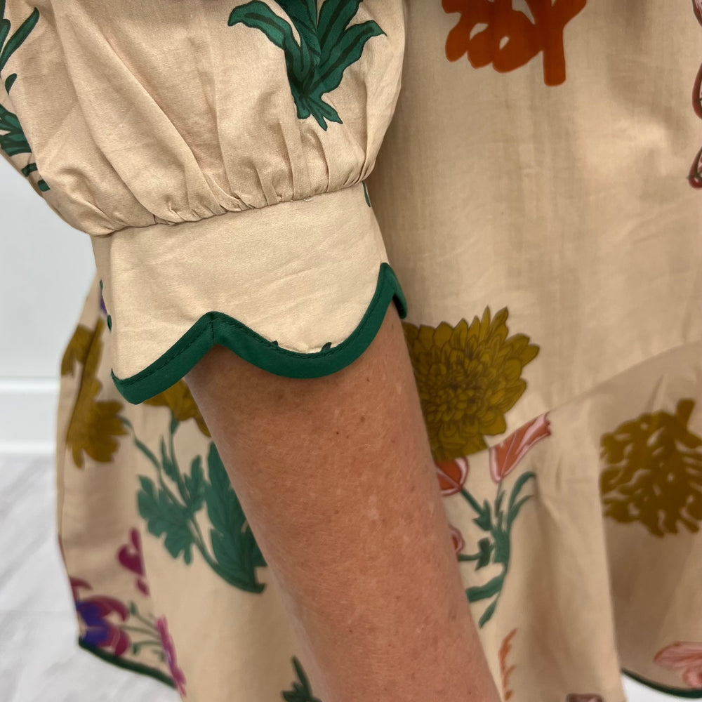 Golden Bloom Scallop Dress