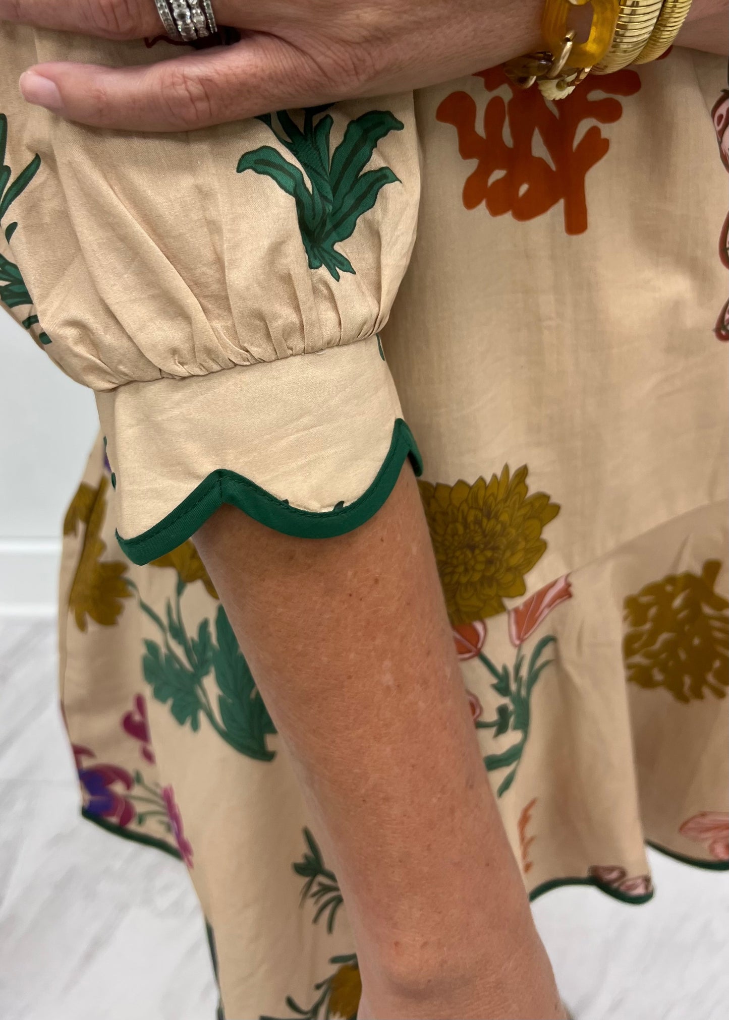 Golden Bloom Scallop Dress