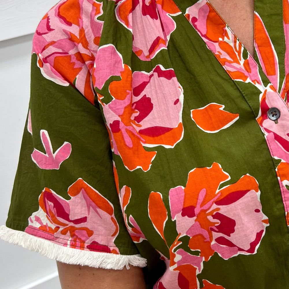 August Flower Button Front Top