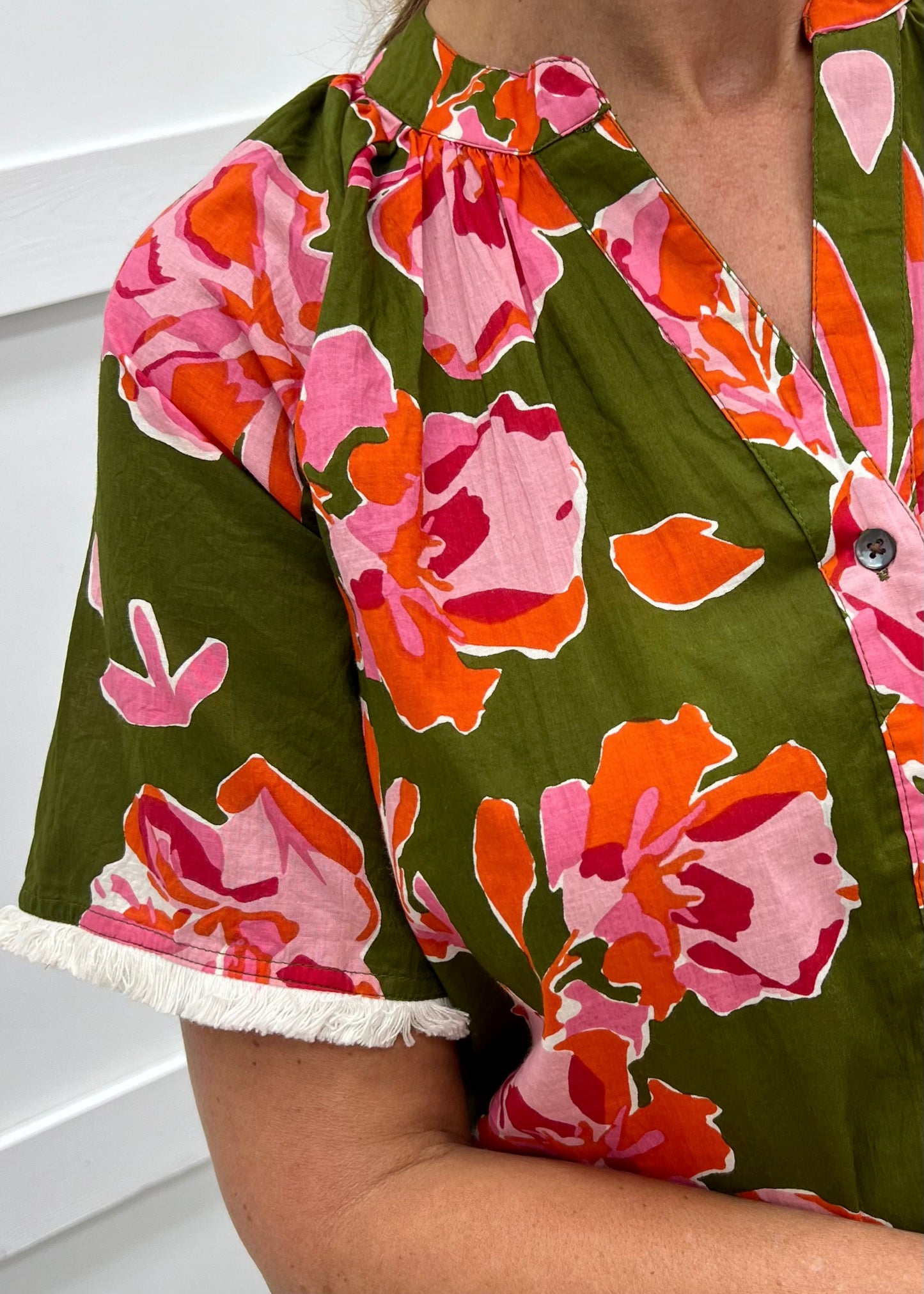 August Flower Button Front Top