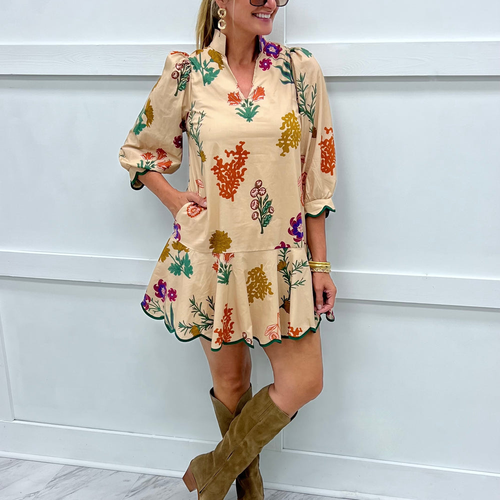 
                  
                    Golden Bloom Scallop Dress
                  
                