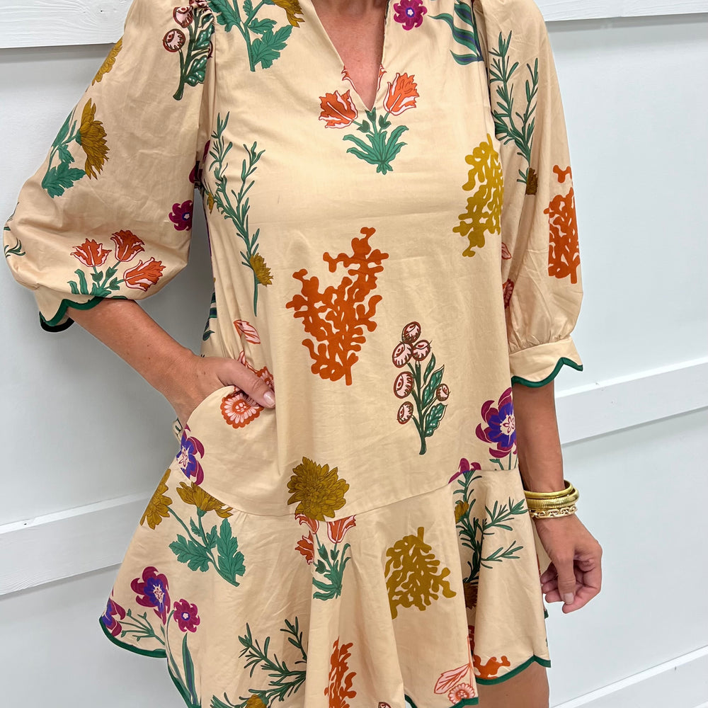 Golden Bloom Scallop Dress