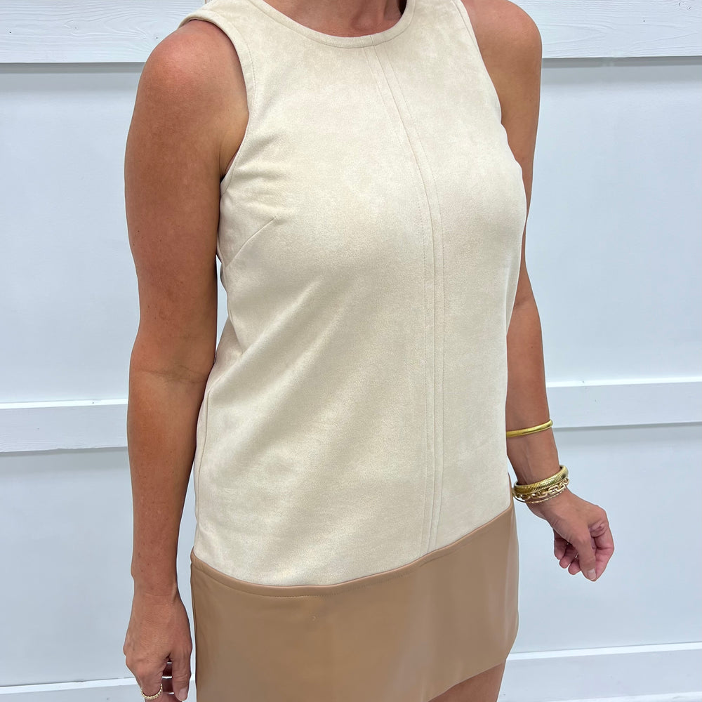 Urban Luxe Leather + Suede Shift Dress