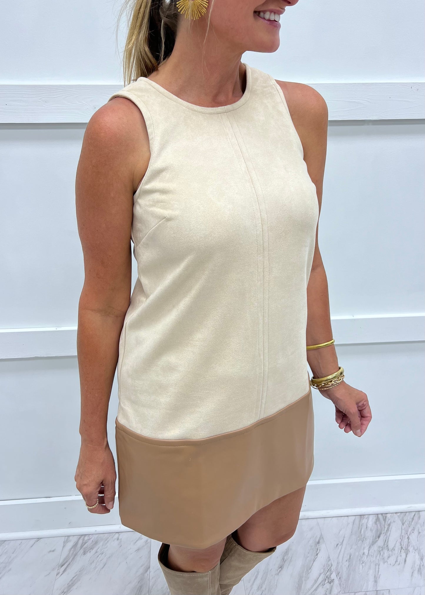 Urban Luxe Leather + Suede Shift Dress