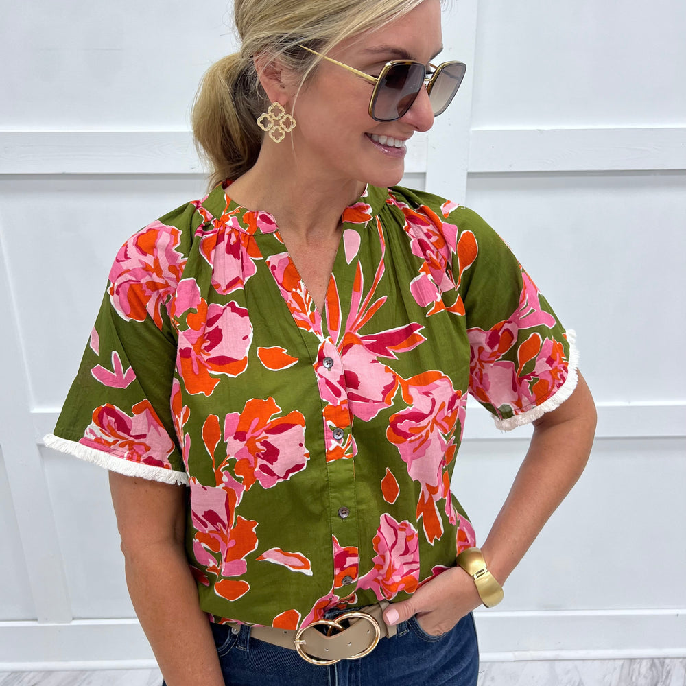 
                  
                    August Flower Button Front Top
                  
                