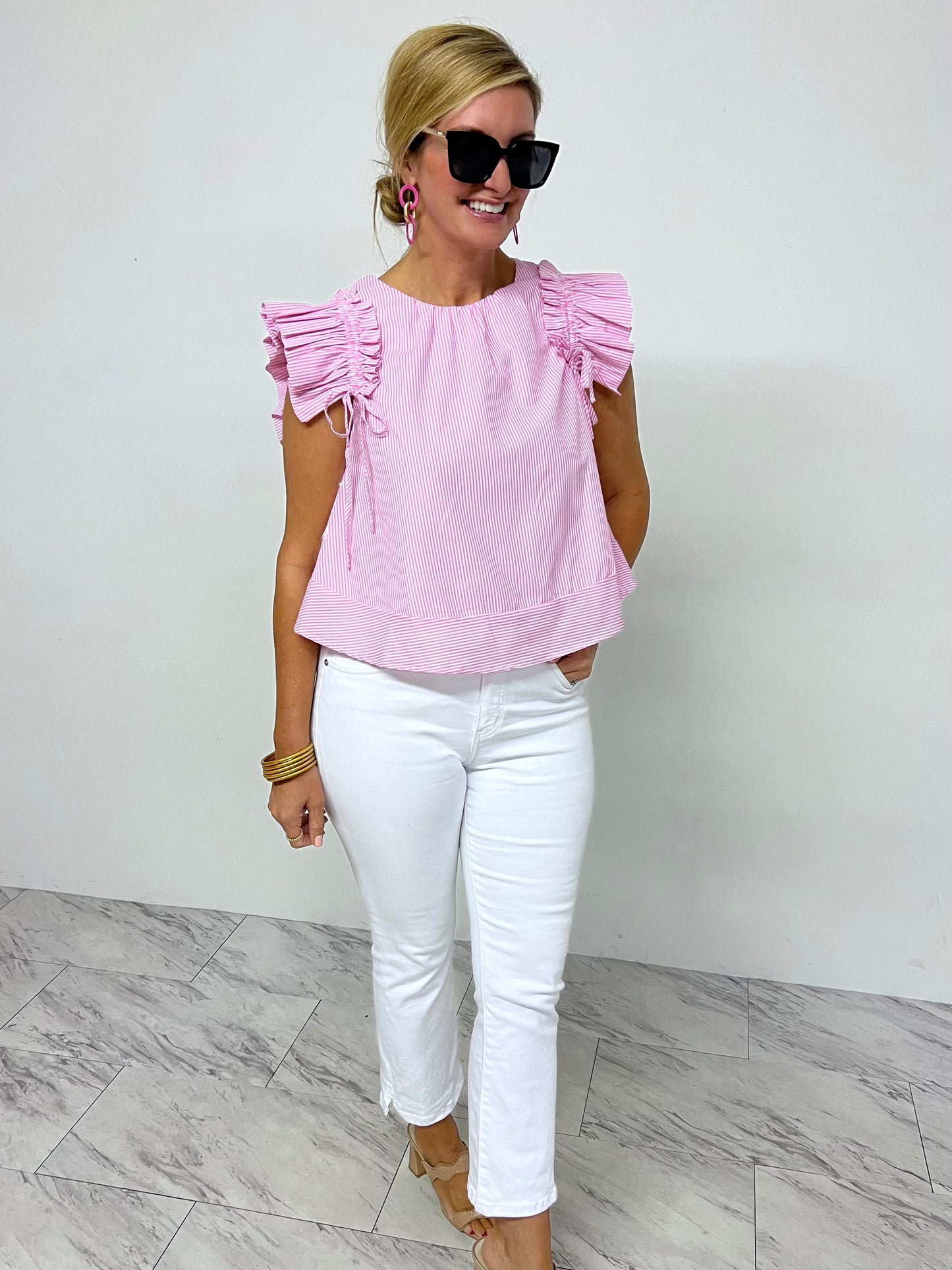 Madison Pink Pinstripe Top- FINAL SALE