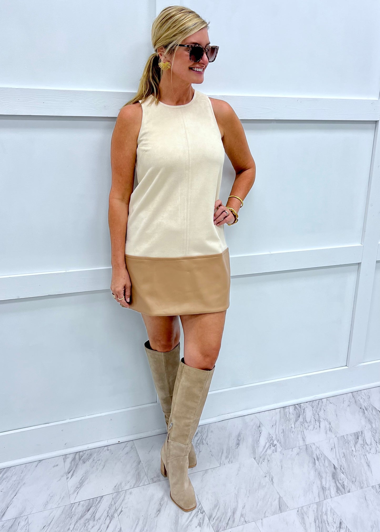 Urban Luxe Leather + Suede Shift Dress