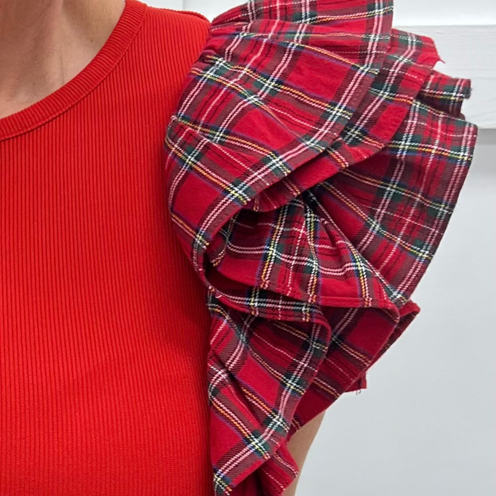 Prancer Plaid Ruffle Top