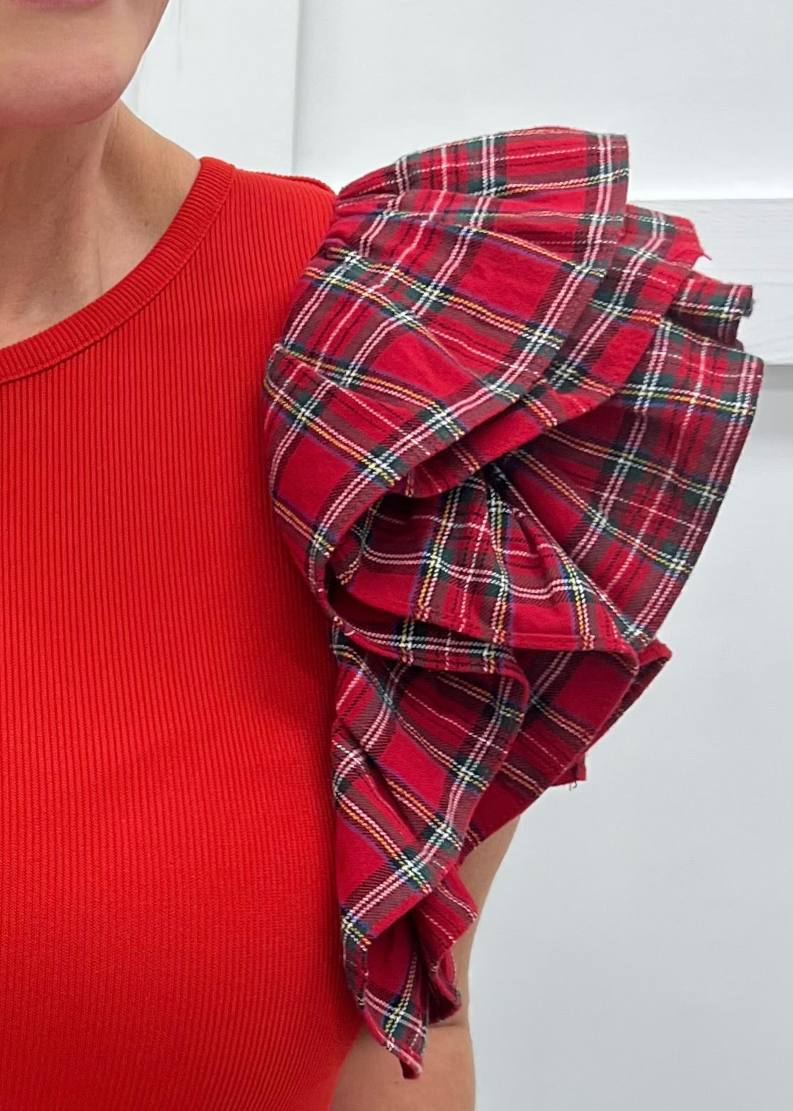 Prancer Plaid Ruffle Top