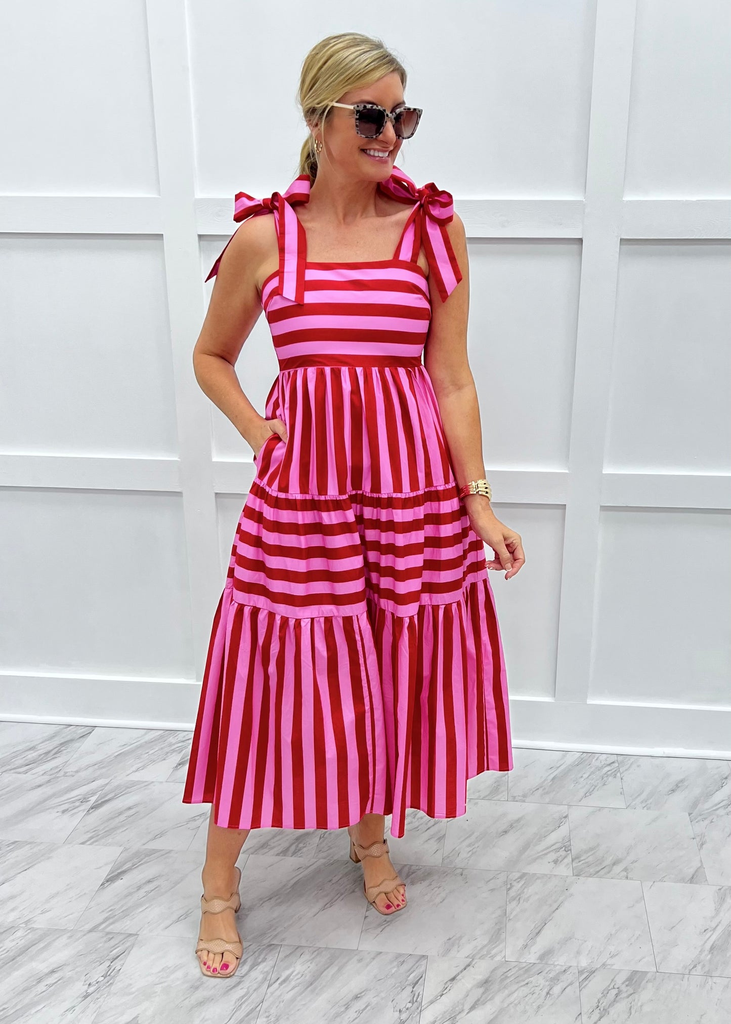 Juliet Stripe Tie Shoulder Dress-FINAL SALE – shop chartreuse