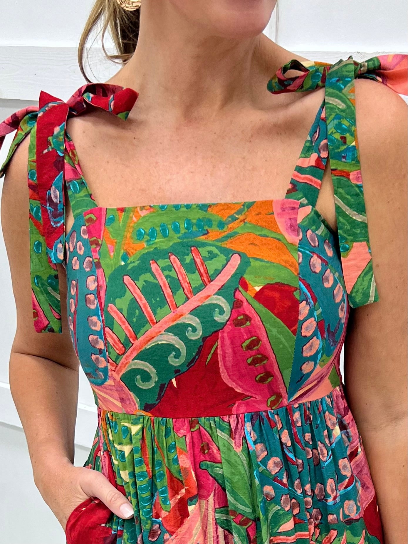 Calypso Print Tie Shoulder Dress