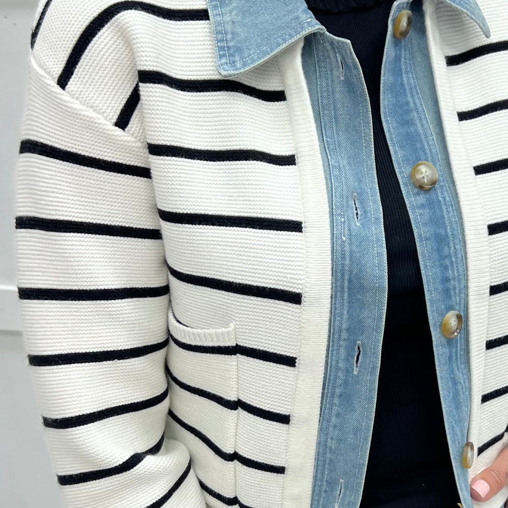 
                  
                    Kellan Stripe + Denim Cardigan
                  
                