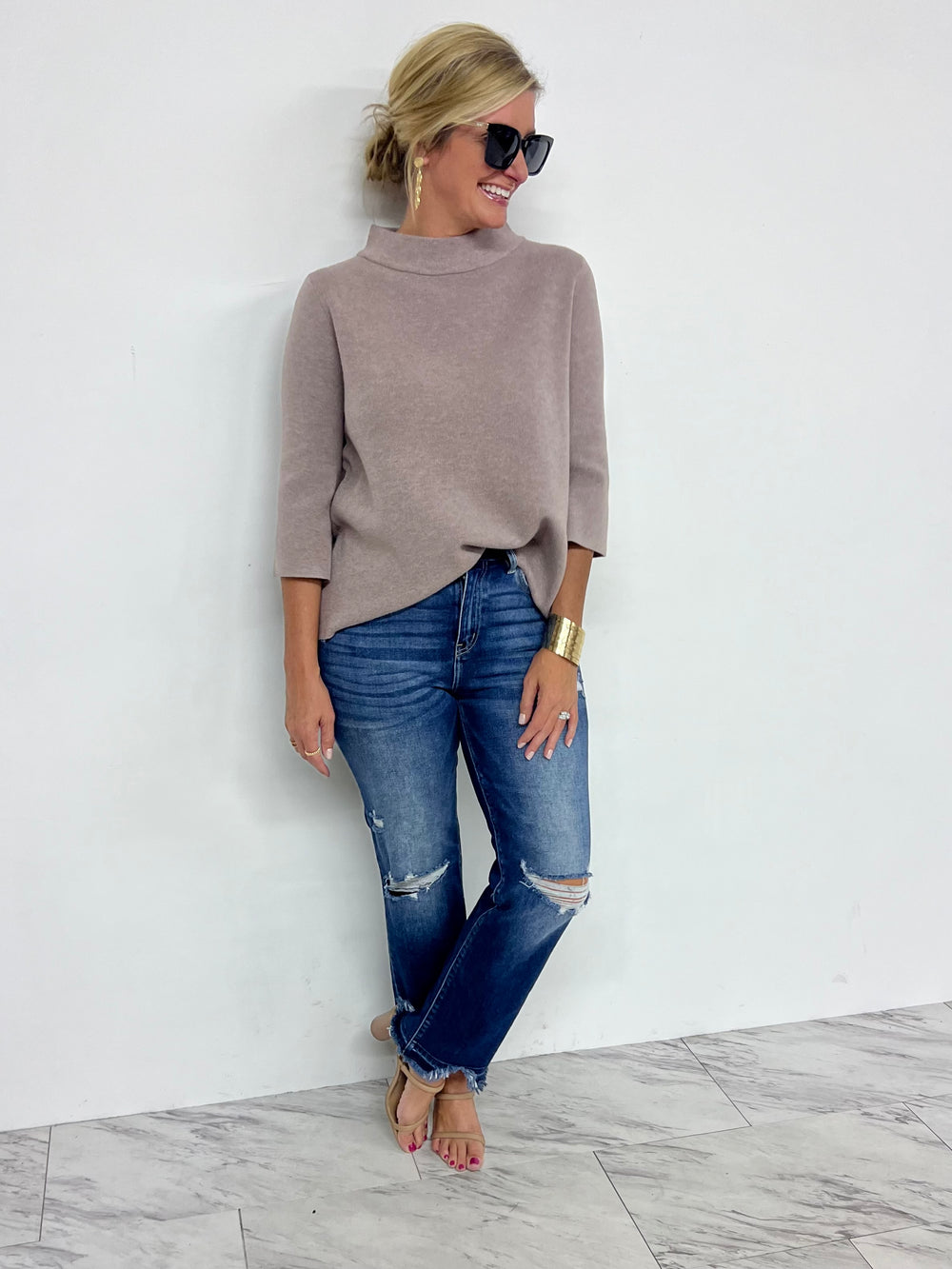 Estelle Mocha Mock Neck Sweater