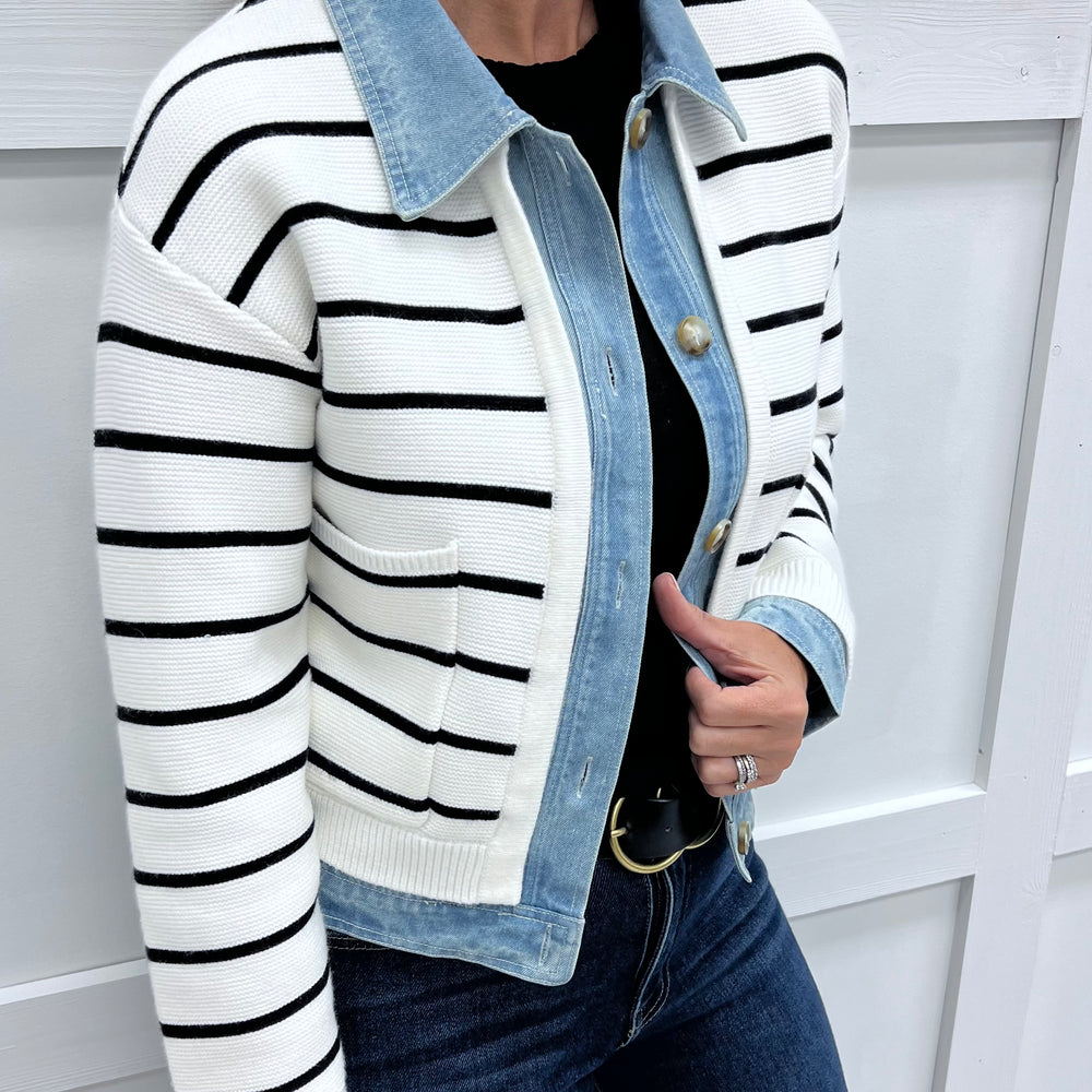 Kellan Stripe + Denim Cardigan