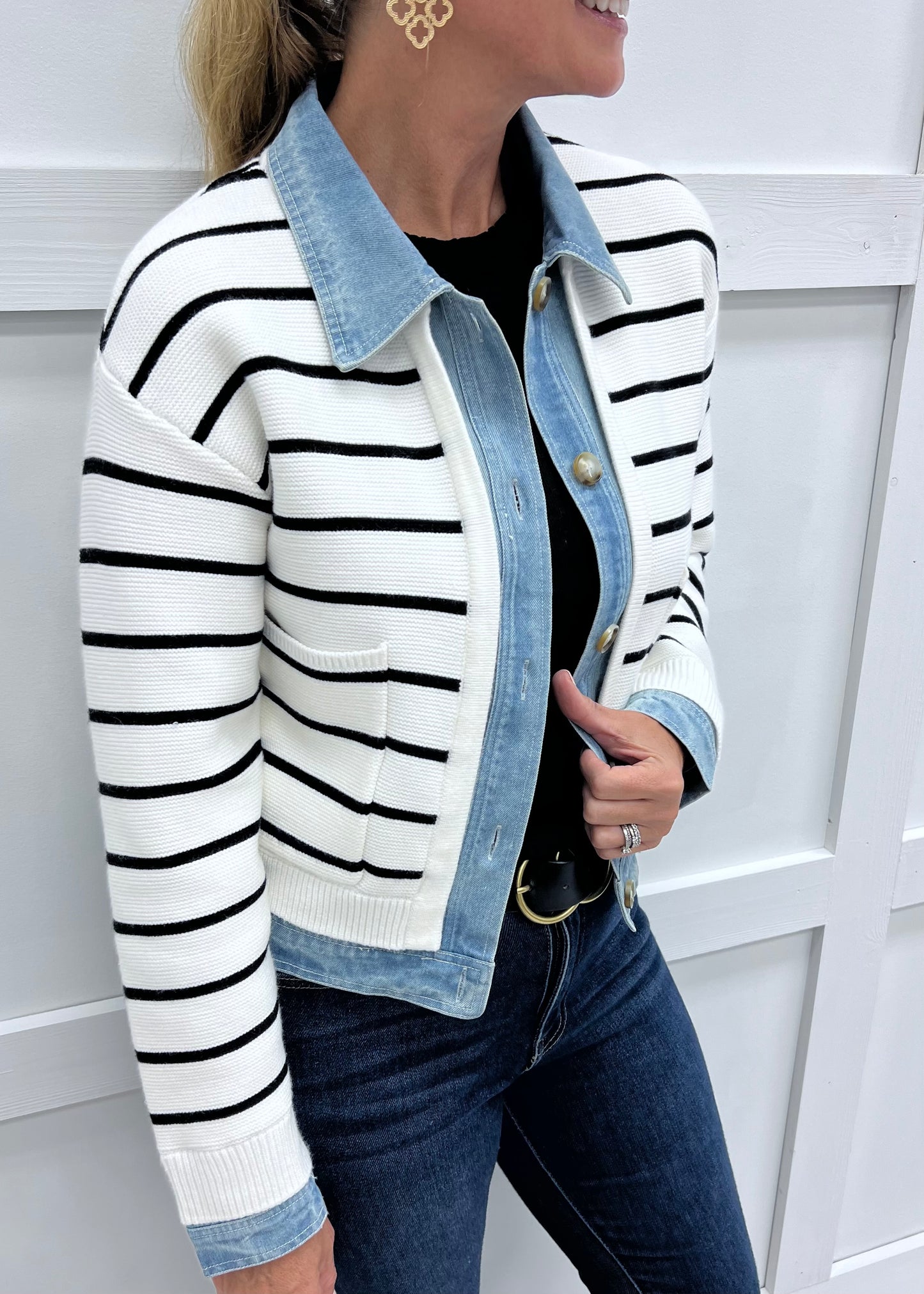 Kellan Stripe + Denim Cardigan