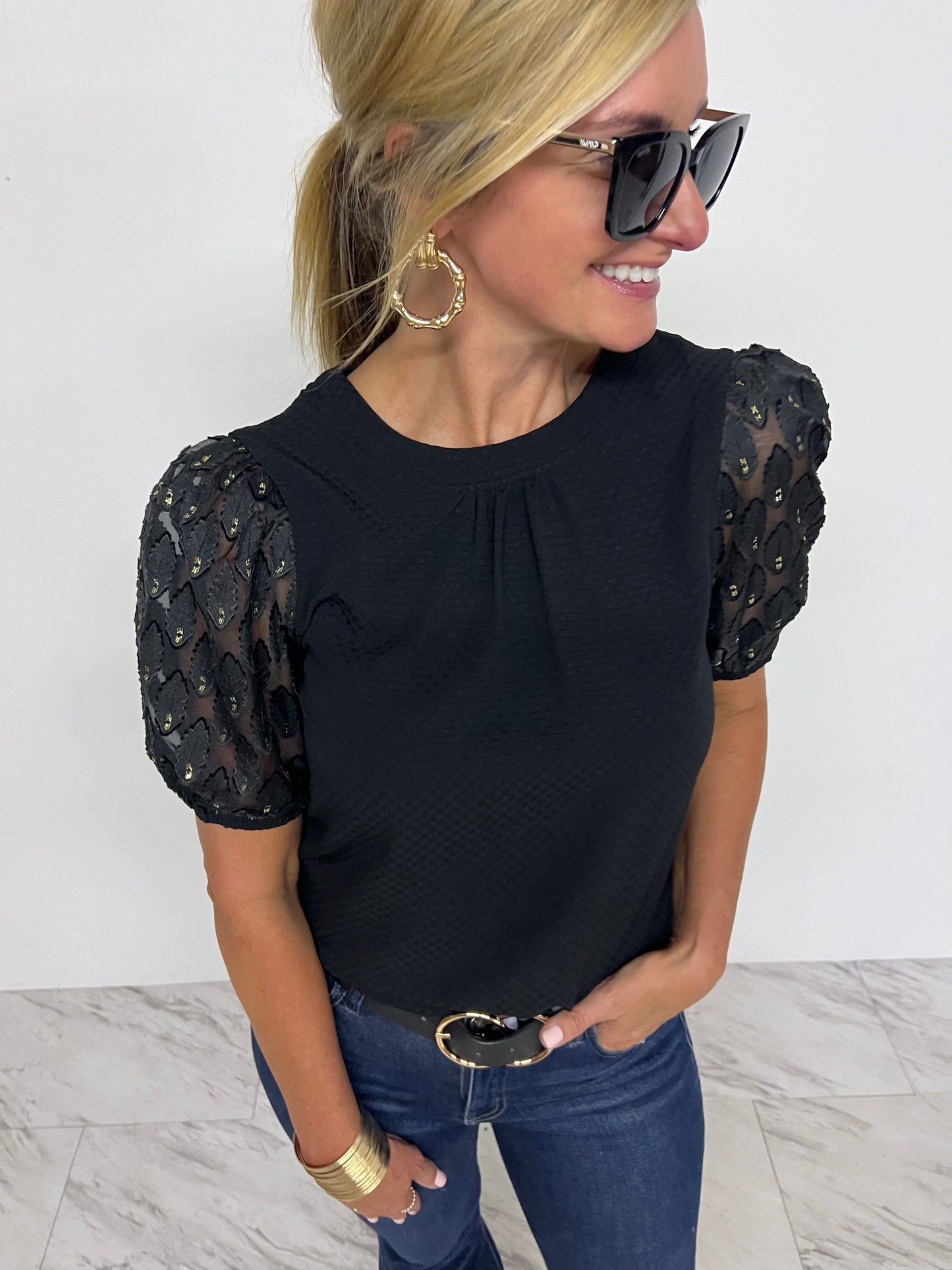 Finley Feather Puff Sleeve Top