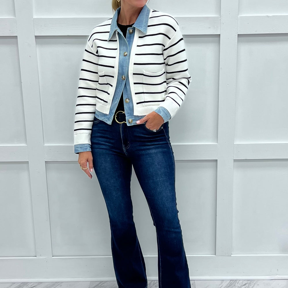 Kellan Stripe + Denim Cardigan