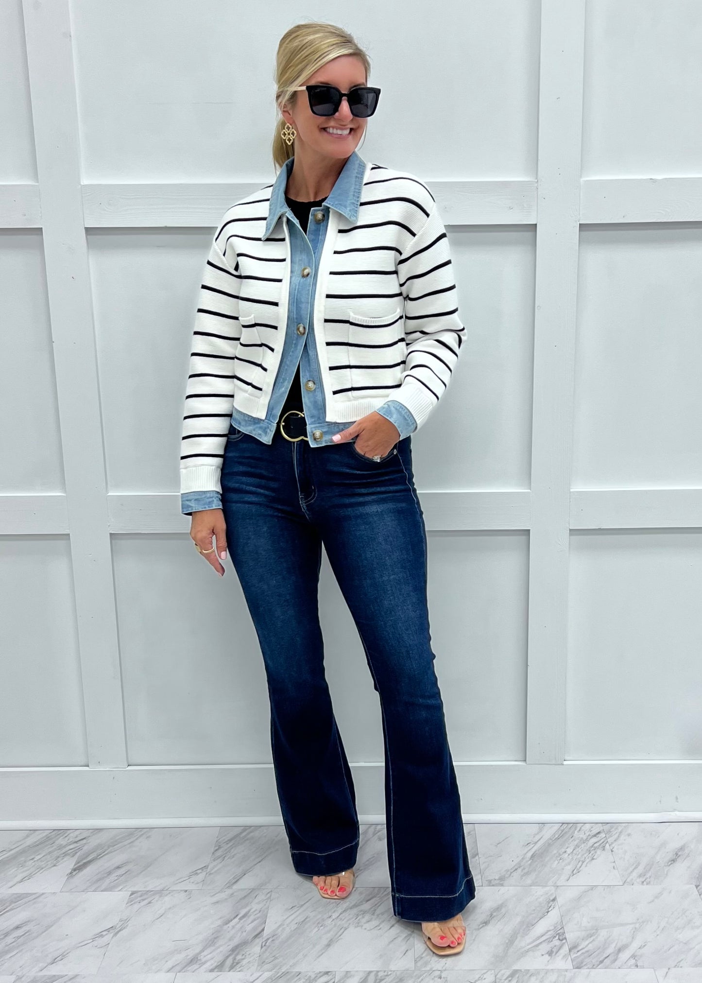 Kellan Stripe + Denim Cardigan