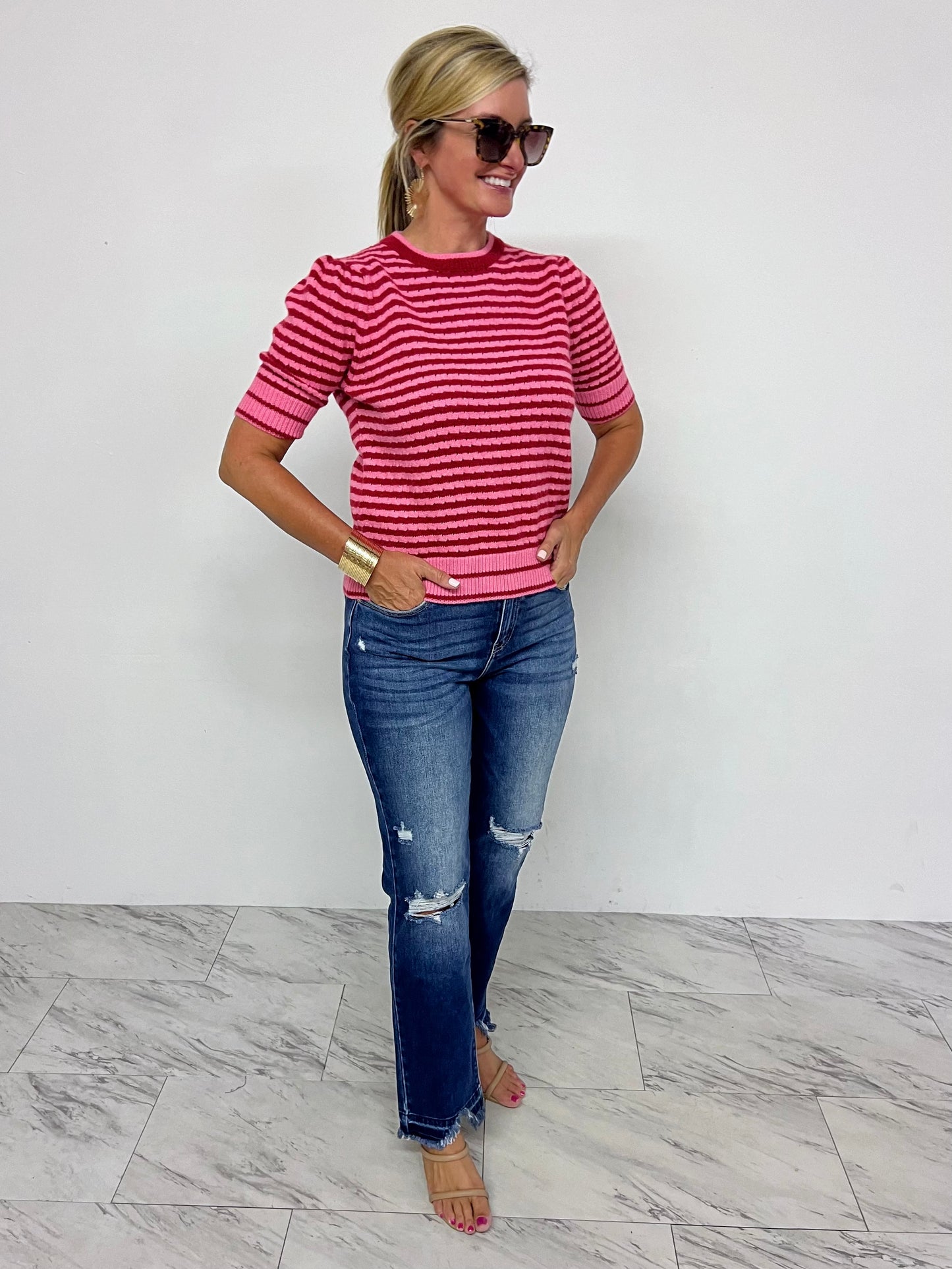 Skyline Stripe Sweater (Red) - FINAL SALE