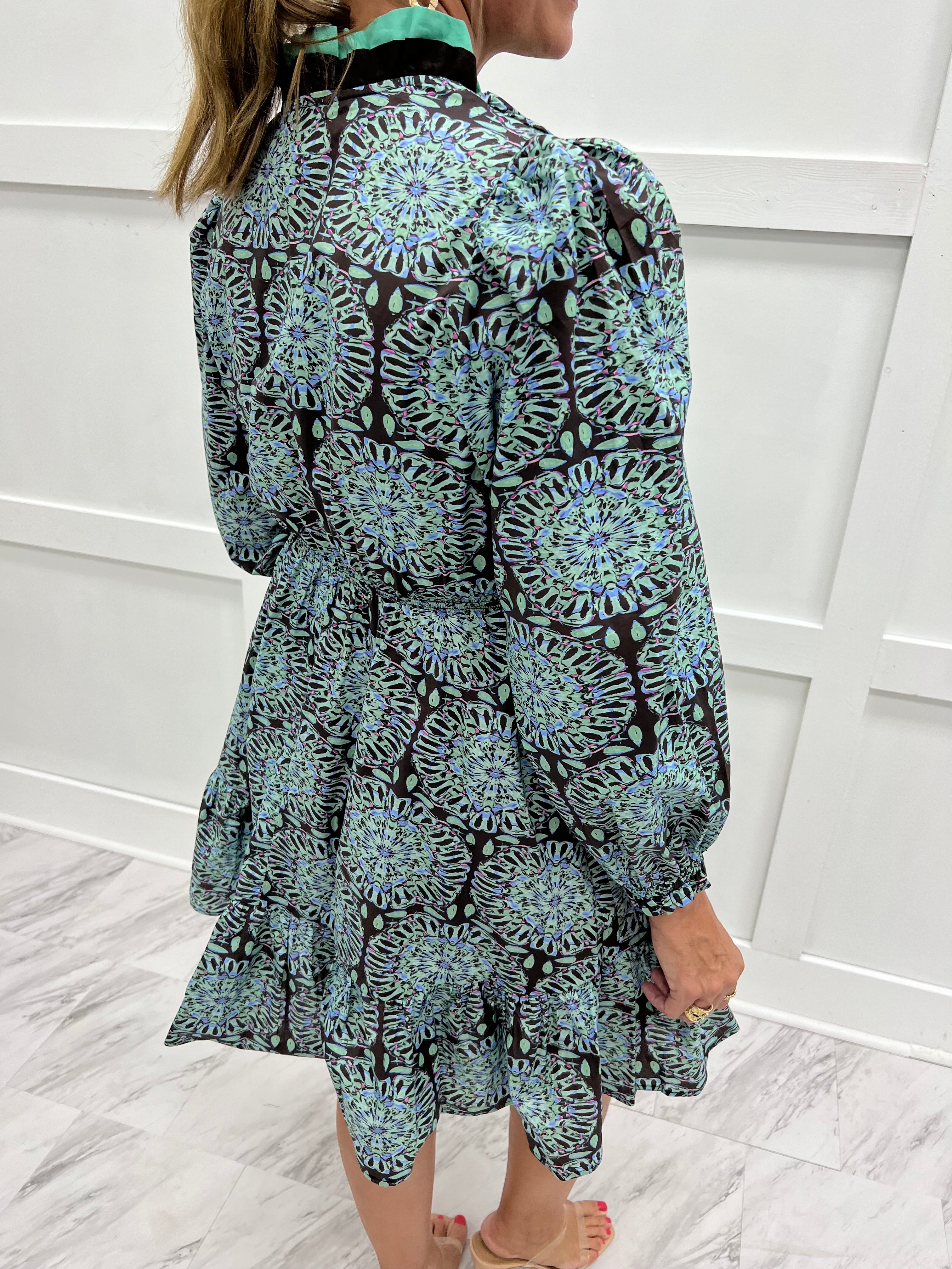 Aurora Print Dress (Teal)-FINAL SALE – shop chartreuse