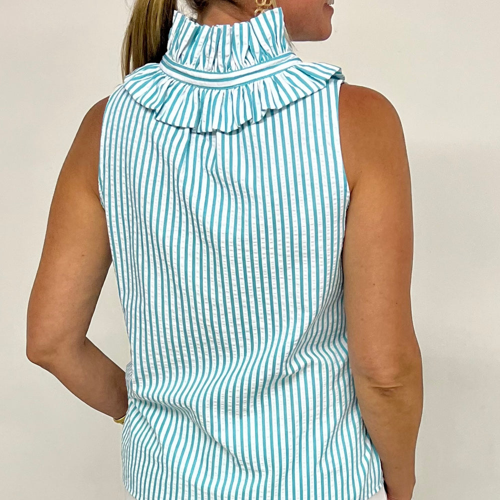 
                  
                    Tallulah Teal Stripe Ruffle Collar Top
                  
                