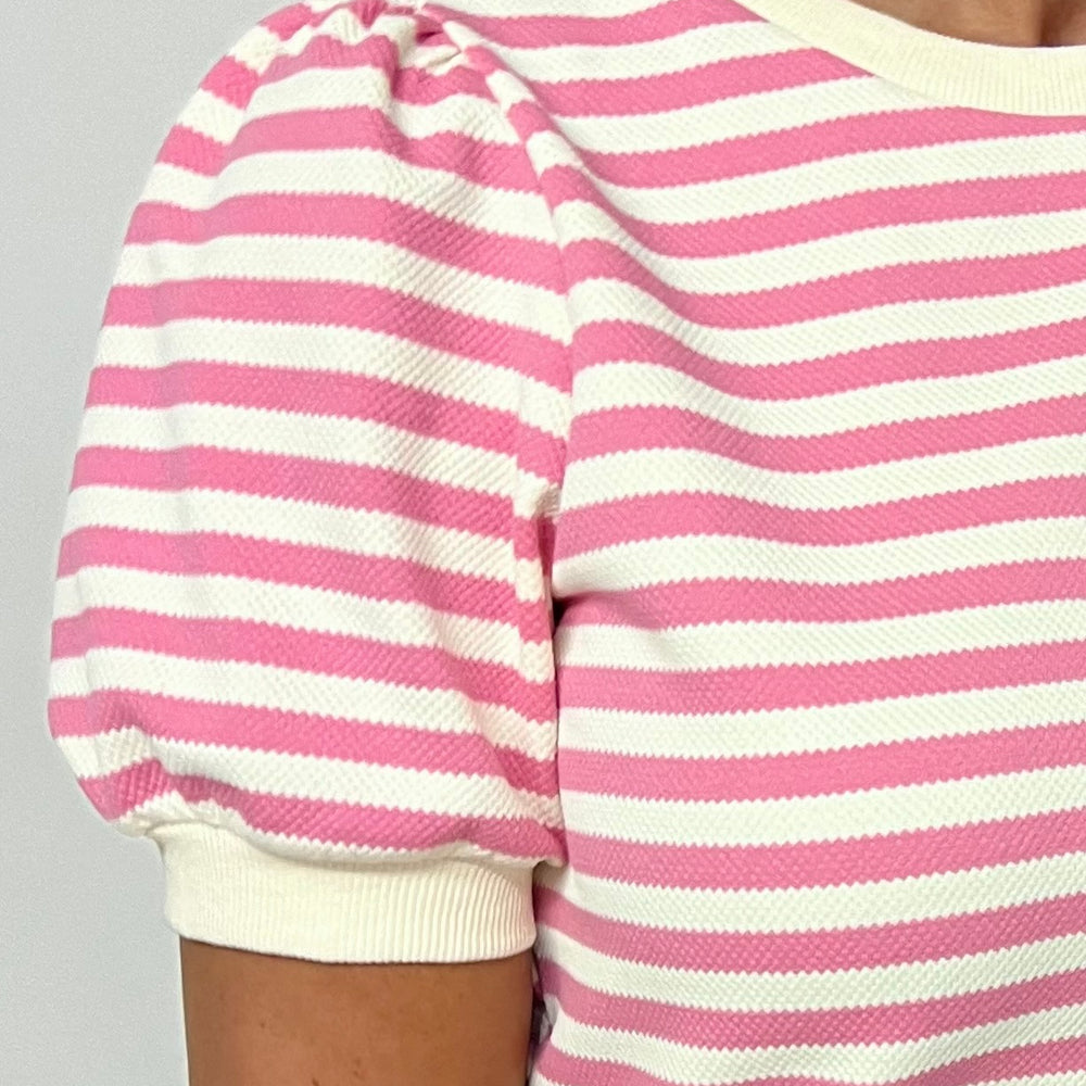 Valle Stripe + Textured Short Sleeve Sweater (Pink)