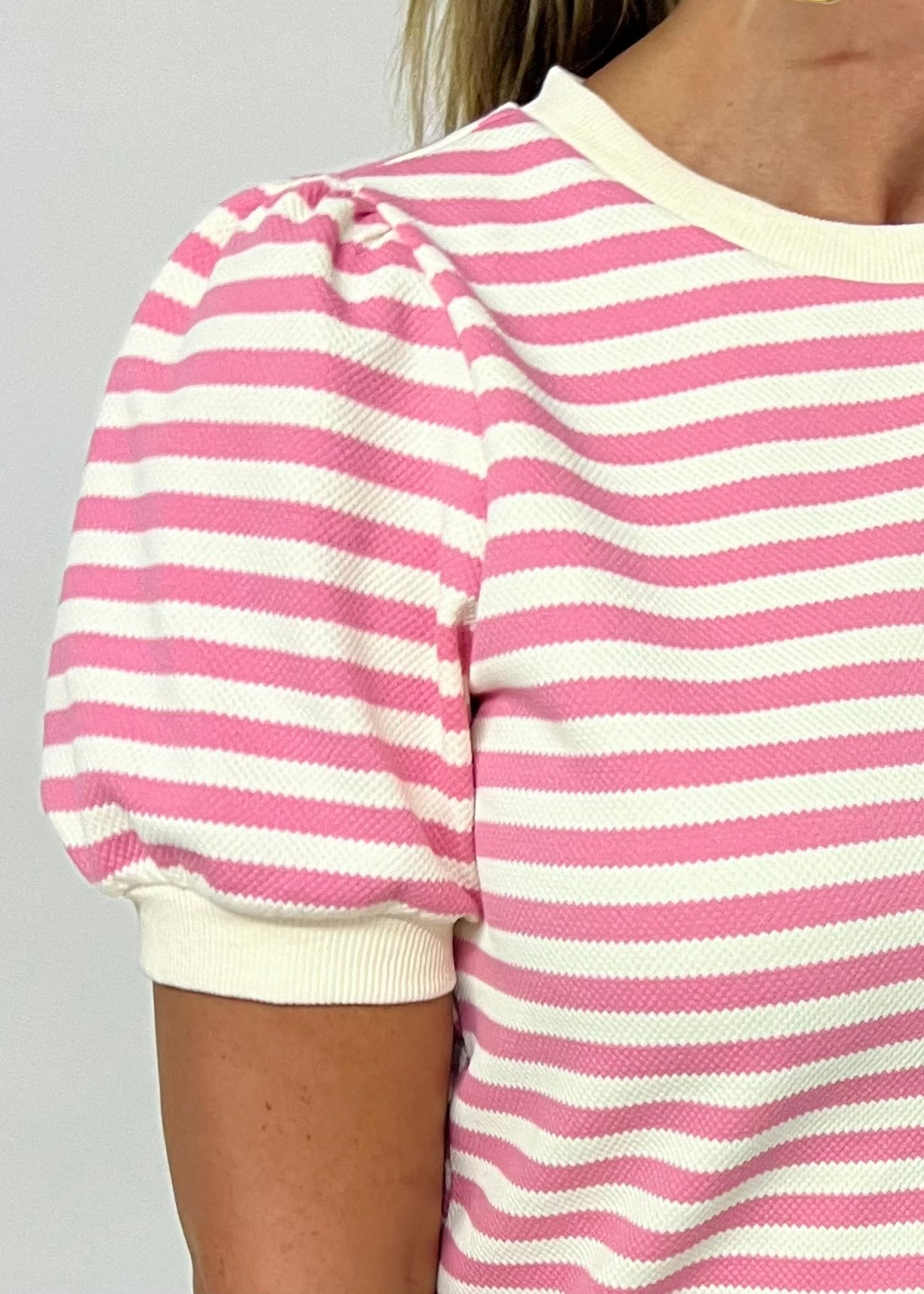 Valle Stripe + Textured Short Sleeve Sweater (Pink)