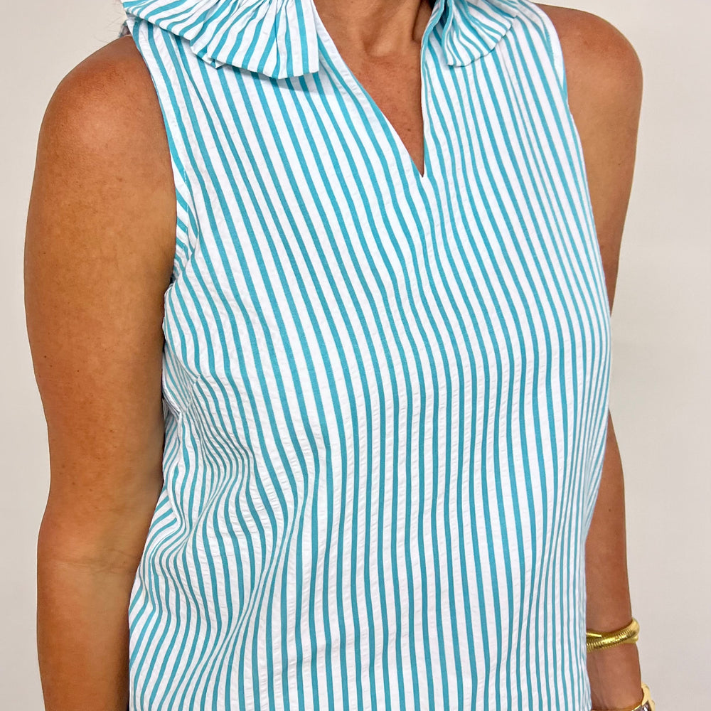 
                  
                    Tallulah Teal Stripe Ruffle Collar Top
                  
                