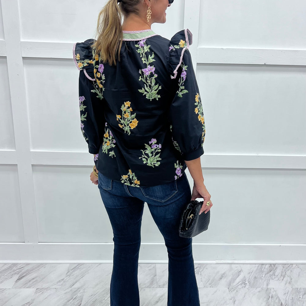
                  
                    Wyatt Flower + Stripe Top (Black)
                  
                