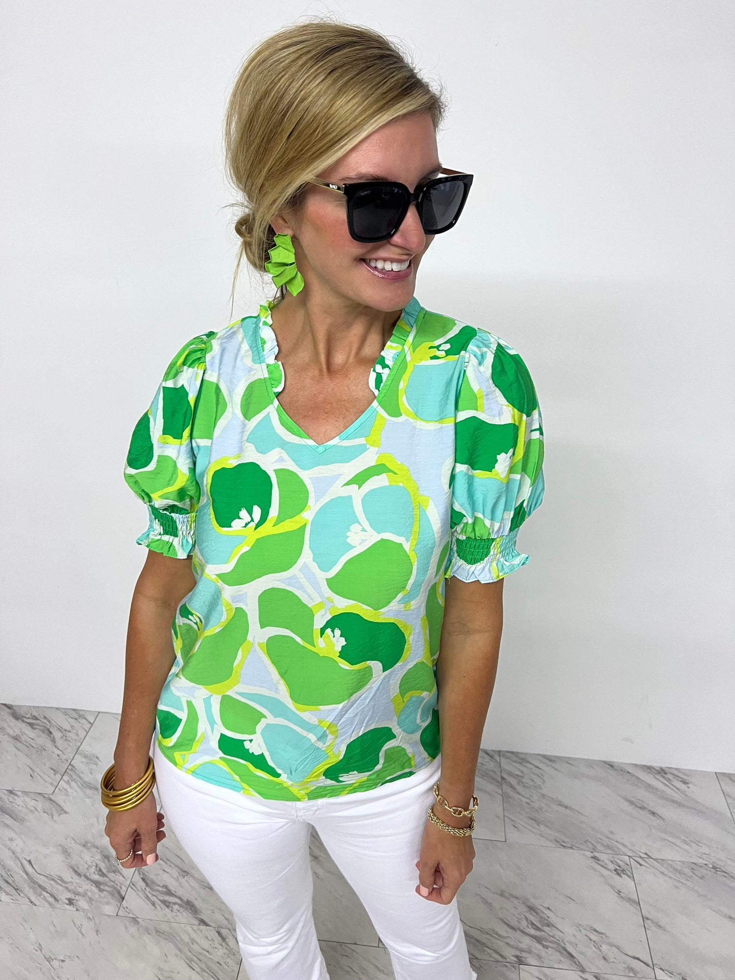 Aurora Print V.Neck Top - FINAL SALE