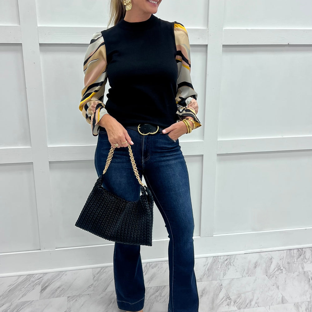 
                  
                    Scout Black + Print Sleeve Top
                  
                