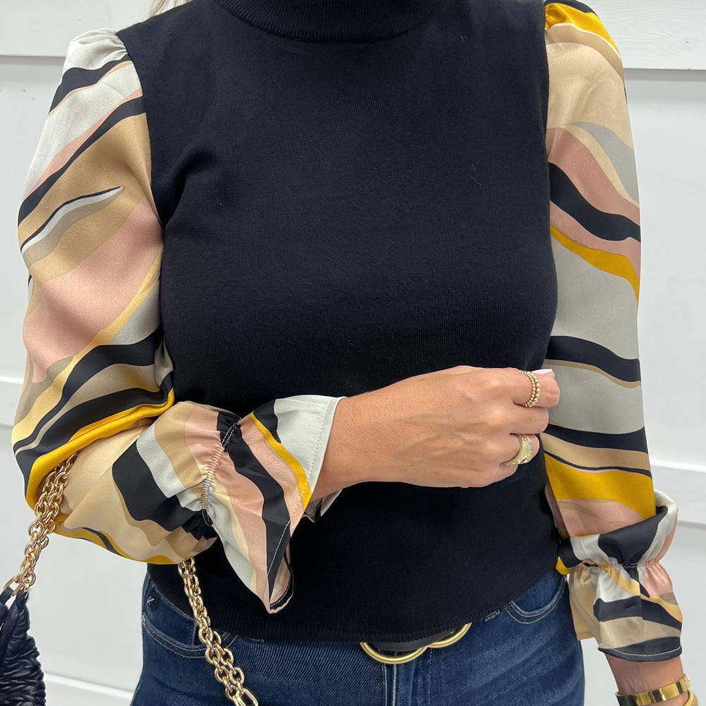 
                  
                    Scout Black + Print Sleeve Top
                  
                