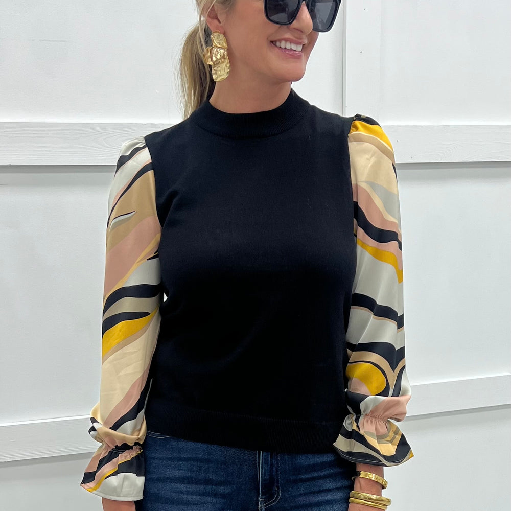 
                  
                    Scout Black + Print Sleeve Top
                  
                