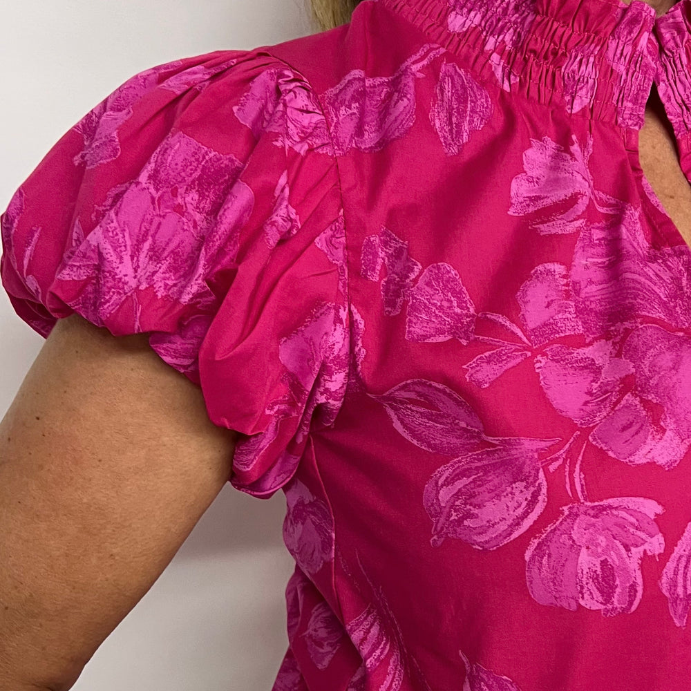 Velma Pink Floral Smocked Neck Top