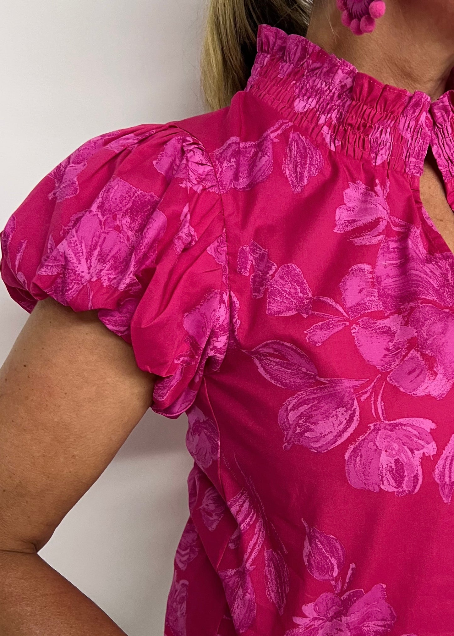 Velma Pink Floral Smocked Neck Top