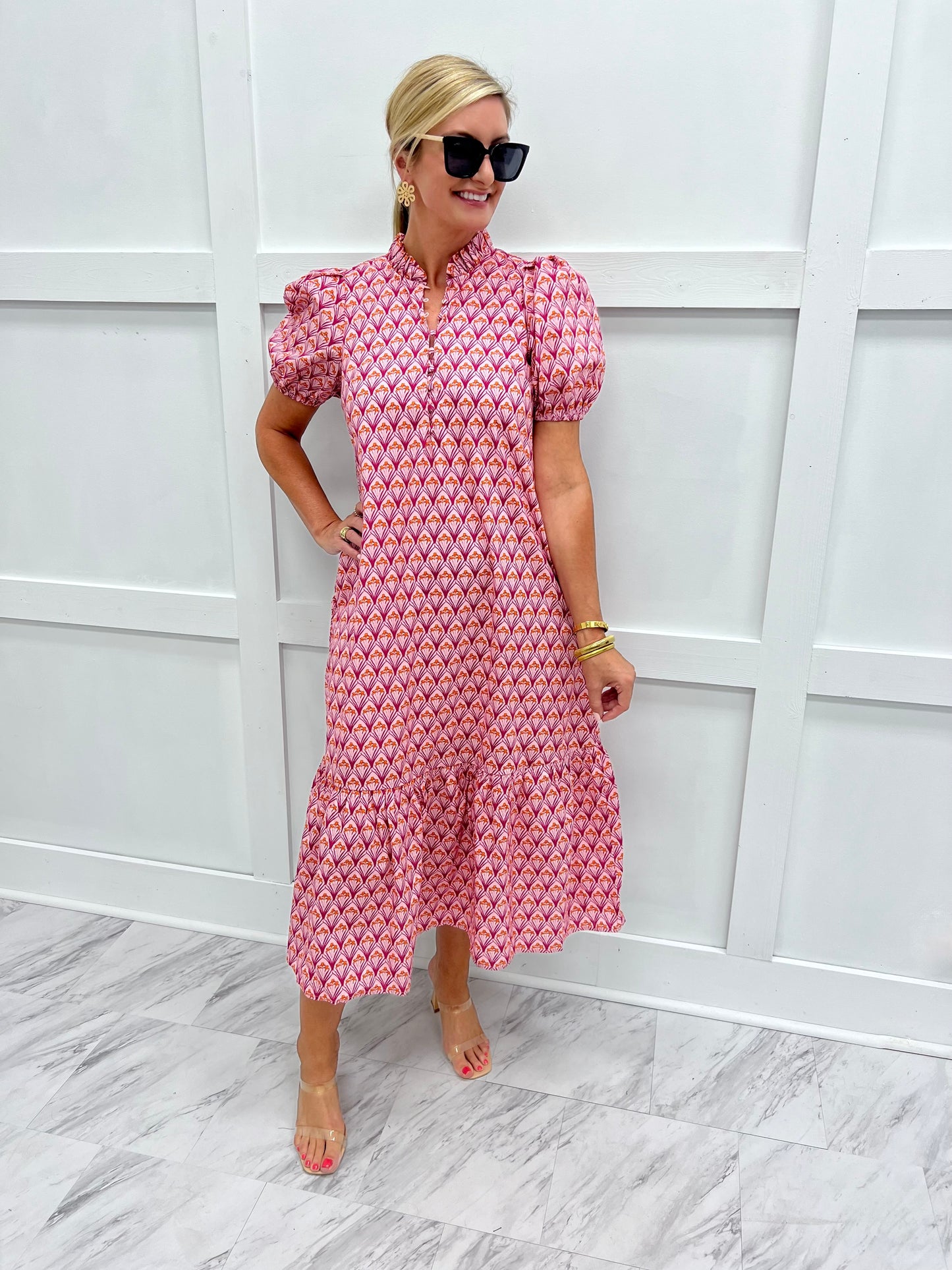 Penny Pink Print Midi Dress