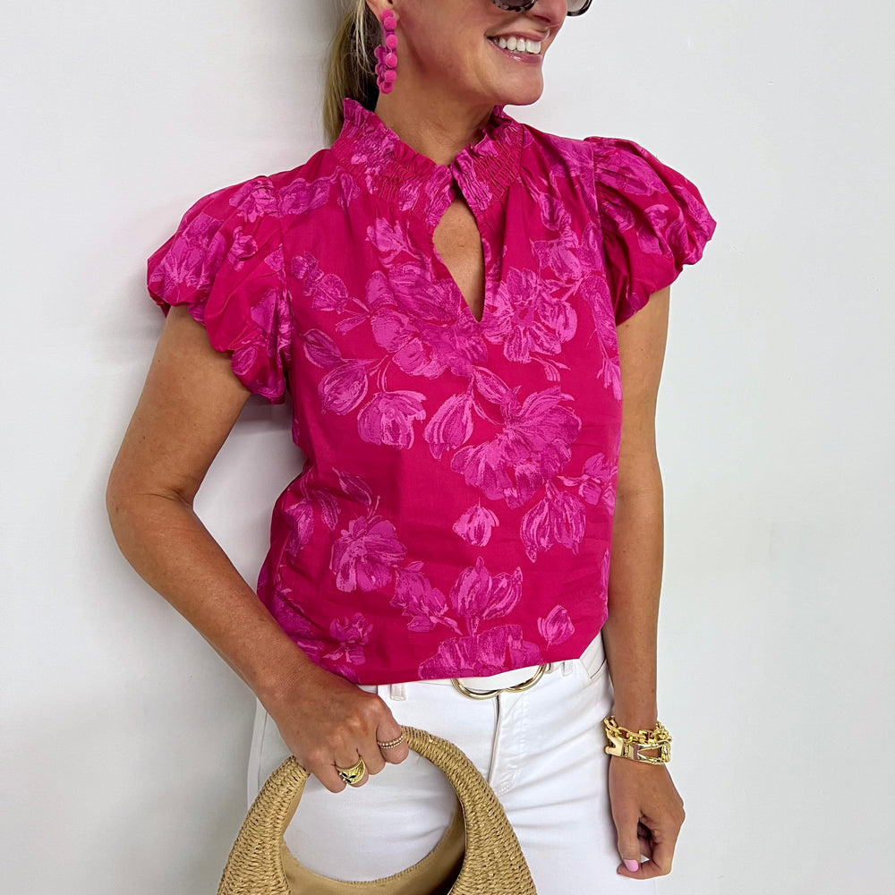 
                  
                    Velma Pink Floral Smocked Neck Top
                  
                