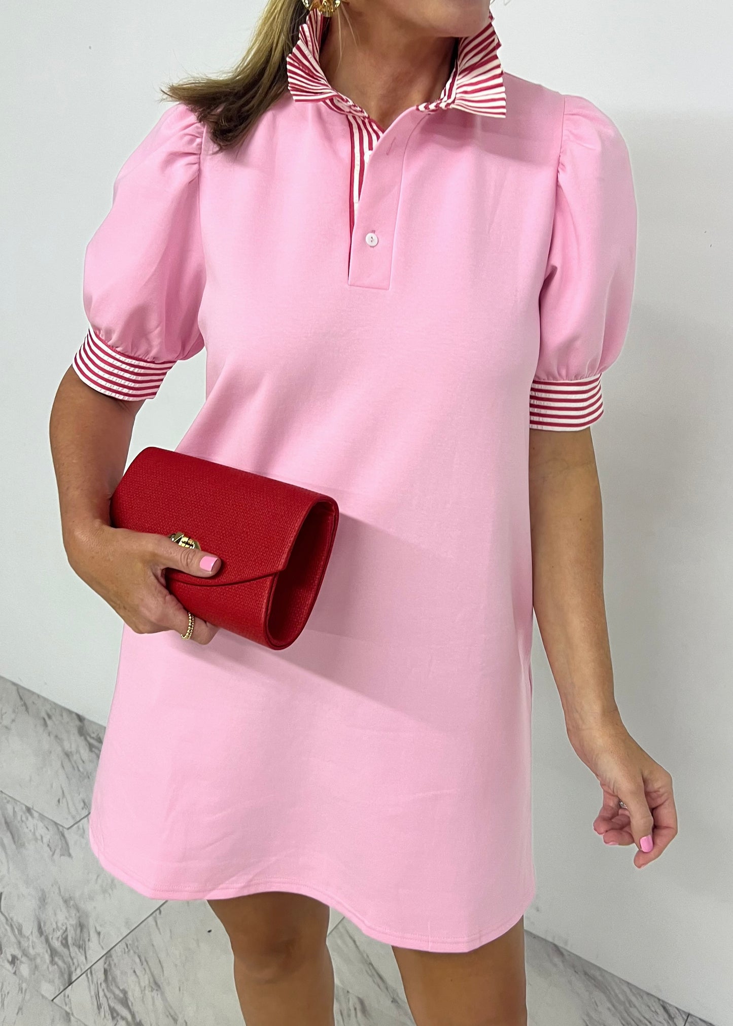 Captiva Stripe Collar Dress (Pink)