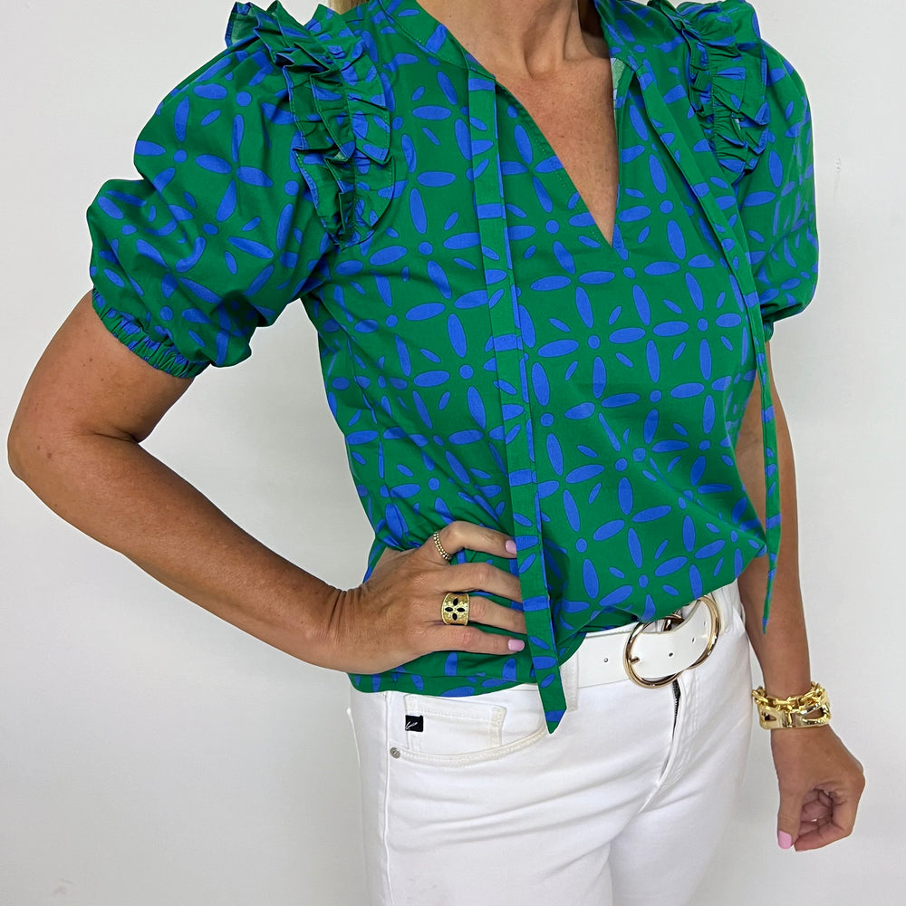 Hazel Print Ruffle Shoulder Top