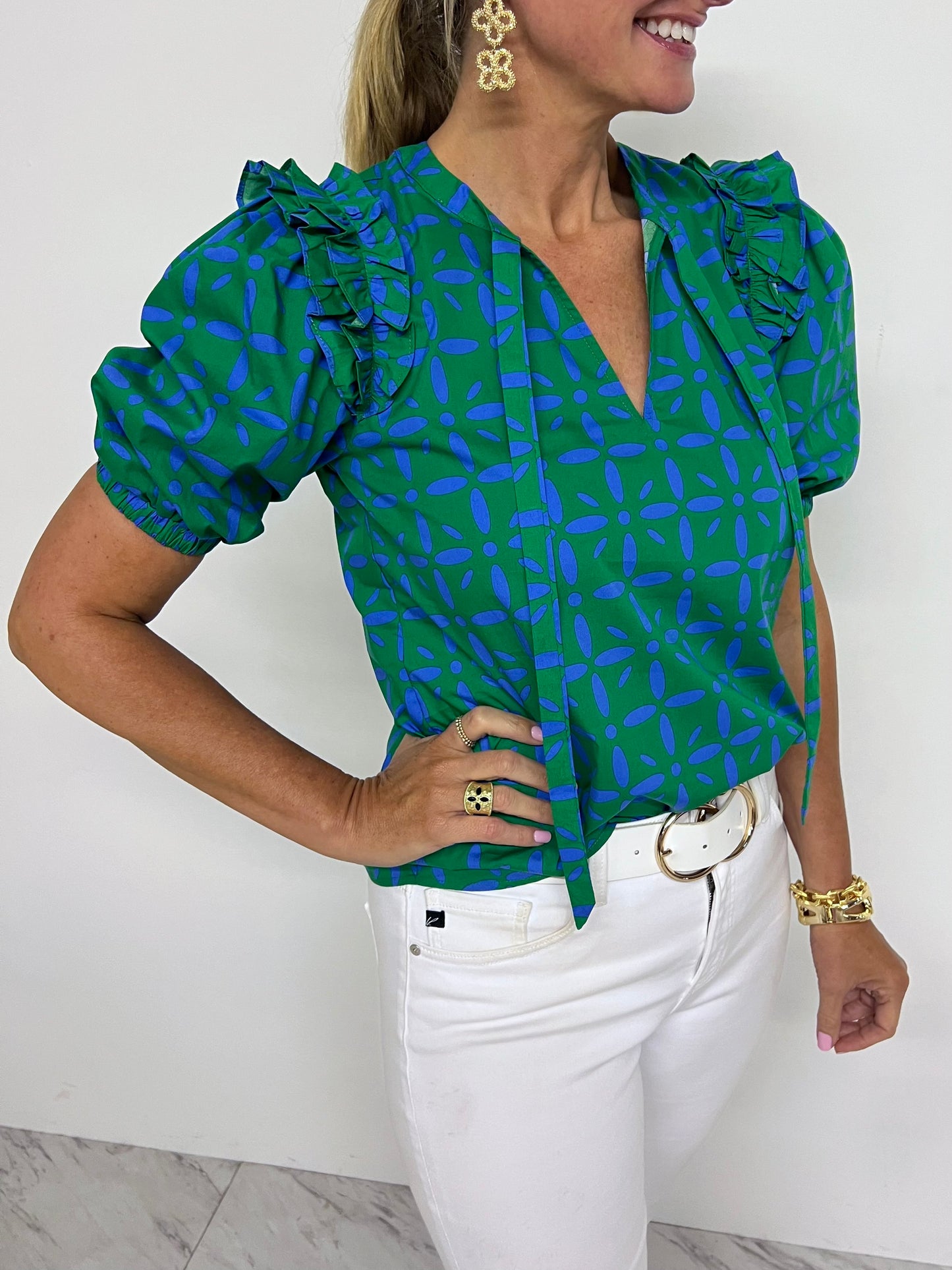 Hazel Print Ruffle Shoulder Top