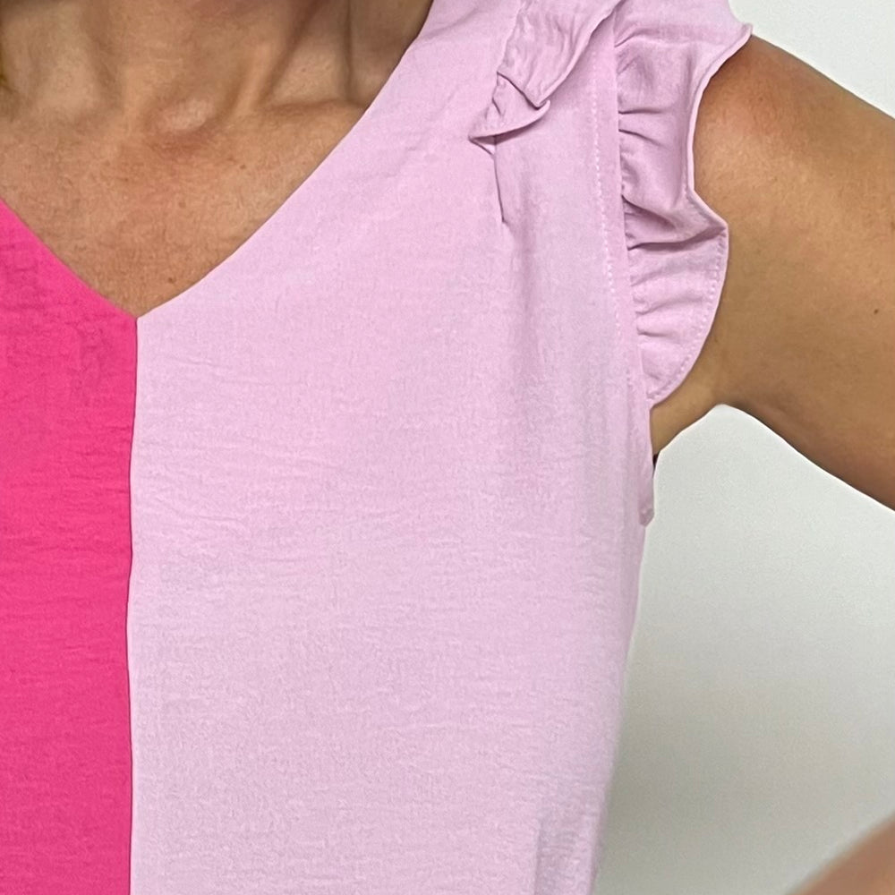 Candy Pink Color Block Top- FINAL SALE