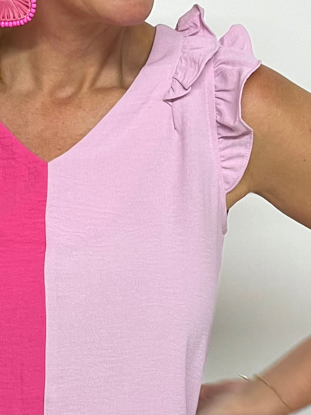 Candy Pink Color Block Top- FINAL SALE