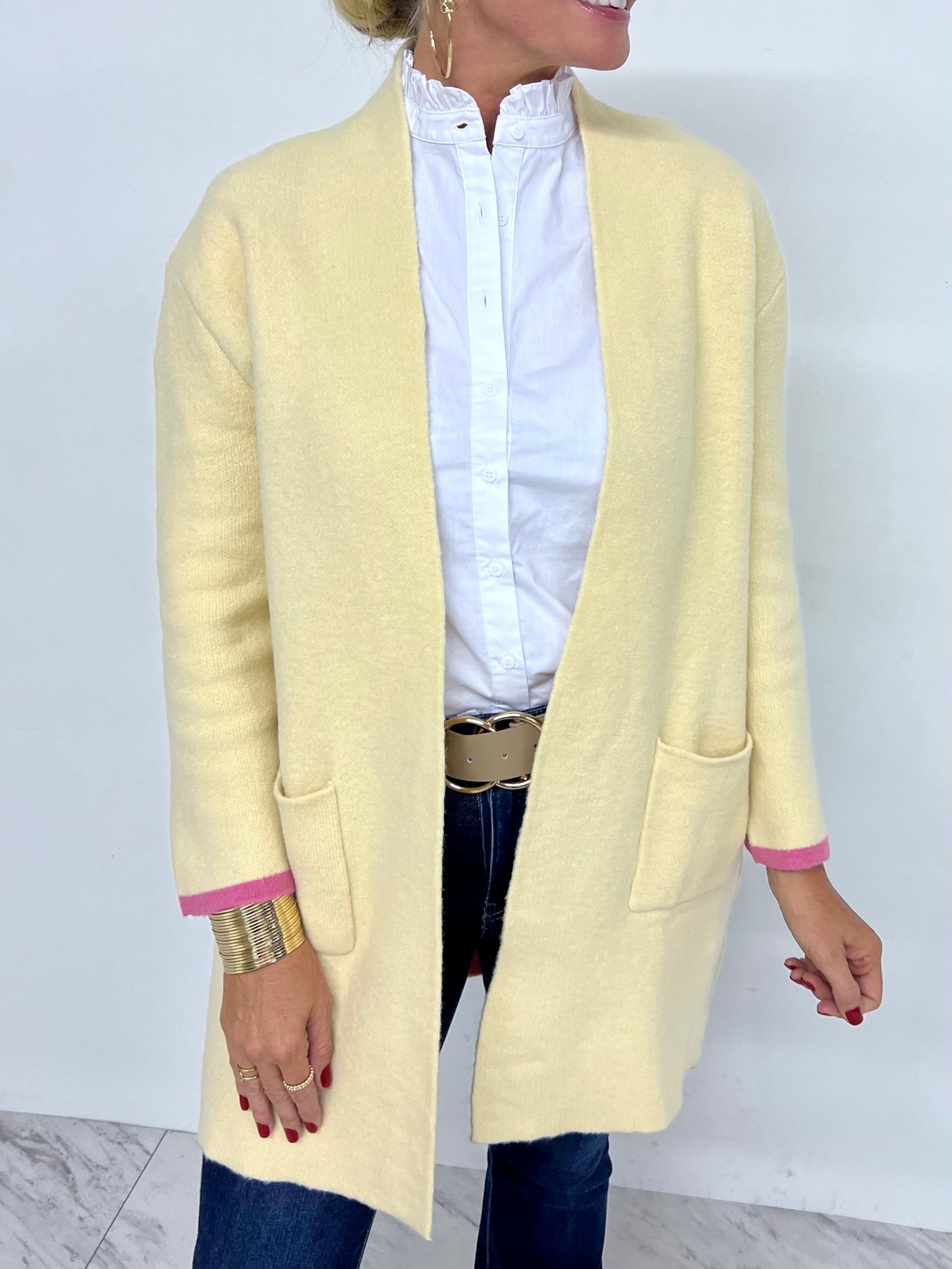 Standford Cardigan (pink stripe)-FINAL SALE