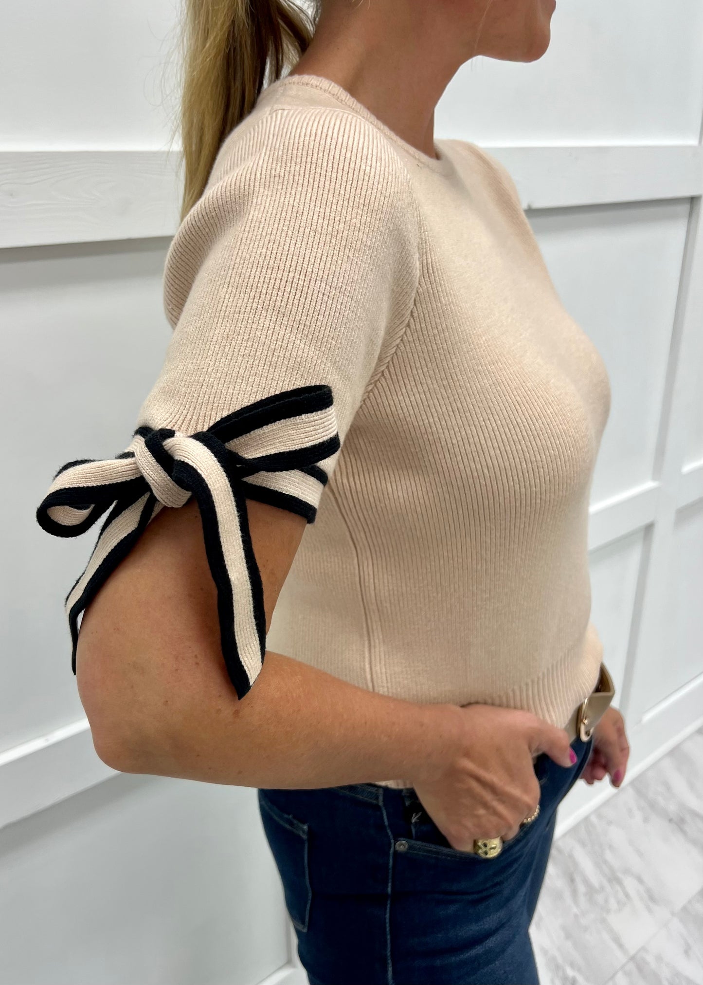 Adelaide Bow Sleeve Sweater (Taupe)